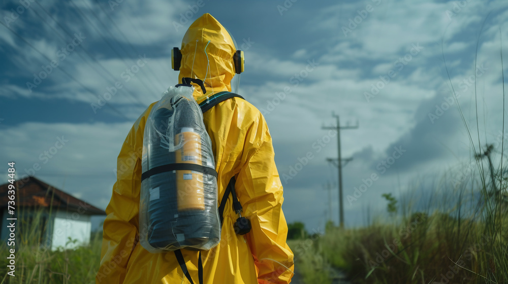 scientist wear Chemical protection suit check danger chemical working at dangerous zone Collecting samples in case of Corona virus scientist wear Chemical protection suit check danger chemical working at dangerous zone Collecting samples in case of Corona virus