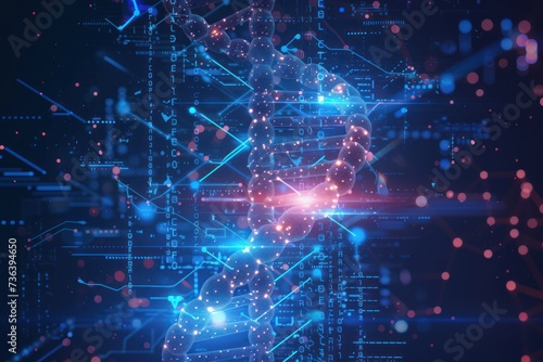 Artificial intelligence AI in Healthcare. DNA double helix intertwined with digital AI elements, highlighting the role of AI in genetic research and personalized medicine