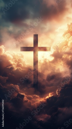 Cross in the clouds, a Christian religious illustration © Vadim