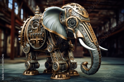 Steampunk elephant. Engine animal machine. Generate Ai