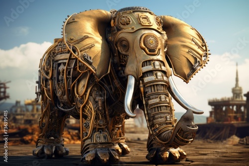 Industrial Steampunk elephant. Engine animal machine. Generate Ai