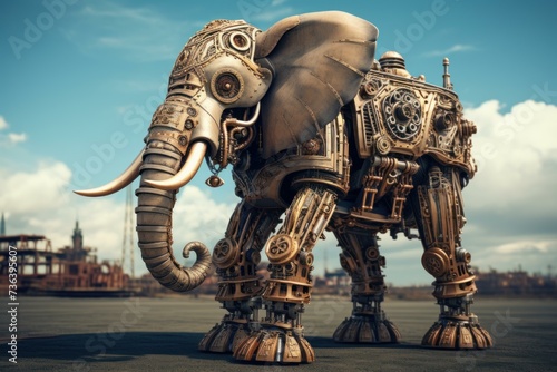 Ornate Steampunk elephant. Engine animal machine. Generate Ai