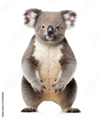 Koala standing up, isolated background