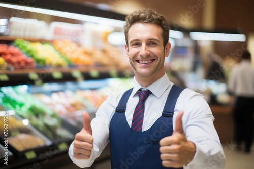 Happy attractive grocery store manager, AI generated, Portrait of smiling male barista standing with arms crossed in cafe, AI generated