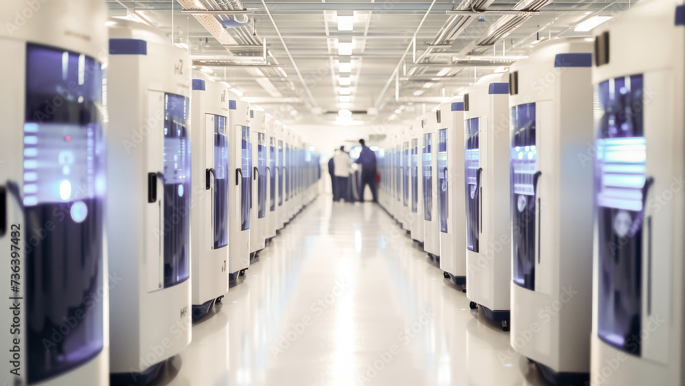 Data center room with rows of modern server hardware, concept for network infrastructure, storage, and information technology. Data center room with rows of modern server hardware, concept for network infrastructure, storage, and information technology.