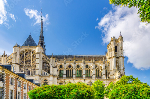 Amiens Cathedral Basilica of Our Lady Roman Catholic Church High Gothic architecture style building in old historical city centre, Cathedrale Notre-Dame, Hauts-de-France Region, Northern France