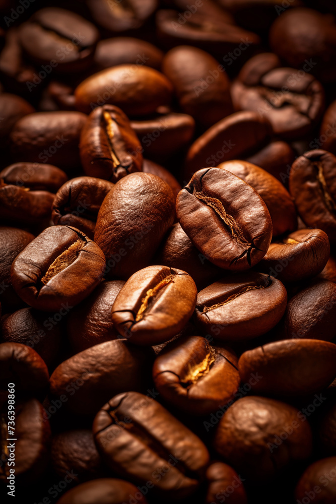 Obraz premium Cup of coffee. Coffee beans background. Cozy good morning. Cafe
