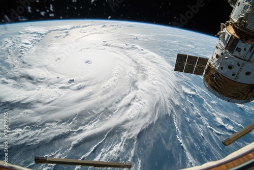 Aerial View of a Developing Hurricane Over Open Ocean, An astronaut's perspective of a massive typhoon on Earth, AI Generated