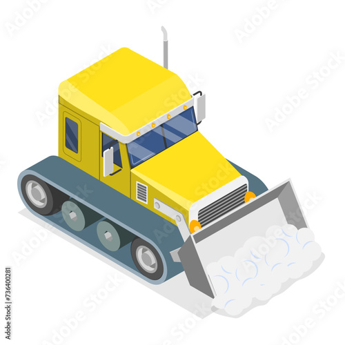 3D Isometric Flat Vector Set of Different Snowplows, Snow Removal Vehicles. Item 4