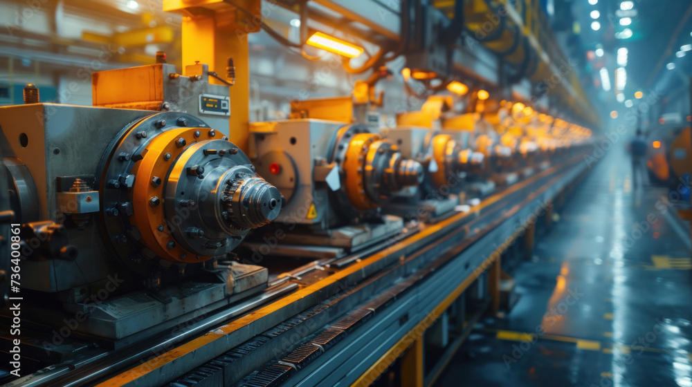 A team workers working at technology production factory with industrial machines A team workers working at technology production factory with industrial machines