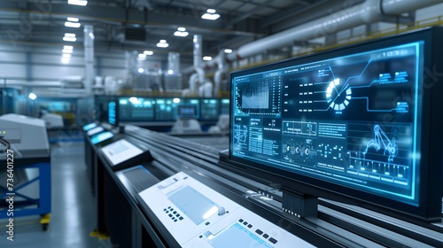 Futuristic Manufacturing Control Room with Digital Interfaces