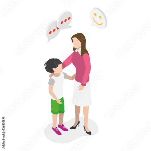 3D Isometric Flat Vector Illustration of Parenting Styles, Parental Involvement in Child Wellbeing. Item 4