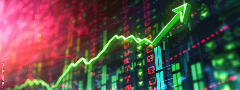 digital graphical representation of a stock market with fluctuating graphs, numerical data, and upward and downward trends, indicating financial analysis or stock trading activity. digital graphical representation of a stock market with fluctuating graphs, numerical data, and upward and downward trends, indicating financial analysis or stock trading activity.