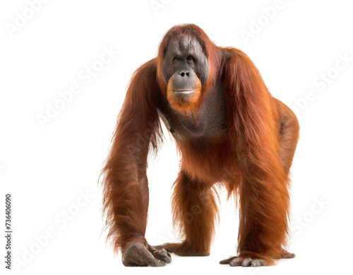 Orang utan stehend isoliert auf weißen Hintergrund, Freisteller