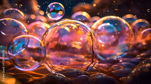 Bubbles floating in the air with a colorful glow