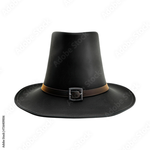 Wide-brimmed black pilgrim's hat. Isolated on transparent background. photo