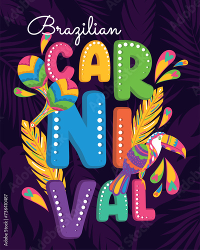 Colored brazilian carnival poster Vector illustration