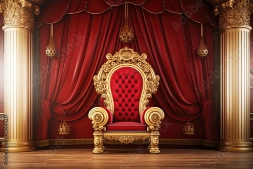 Throne Room with Gold royal chair, Luxury royal armchair in the interior of the royal palace, Ai generated
