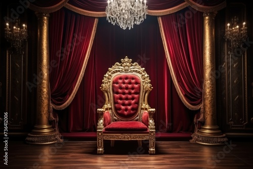 Throne Room with Gold royal chair, Luxury royal armchair in the interior of the royal palace, Ai generated