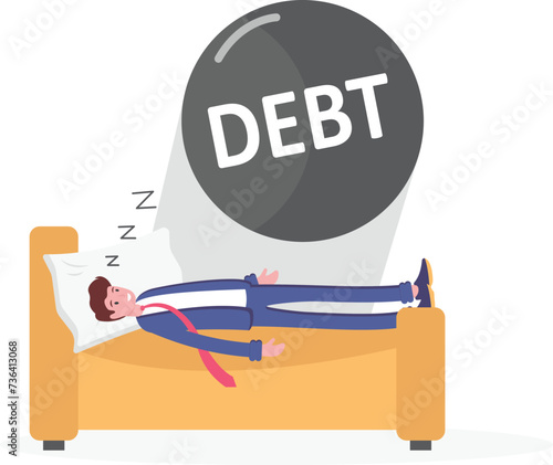 Businessman sleep with debt, vector illustration cartoon

