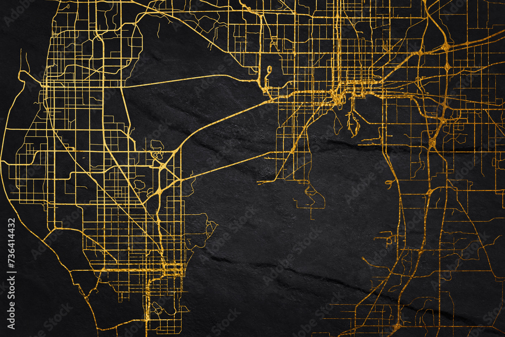 Golden vector city map of Tampa, Florida, United States of America on a black abstract background. - obrazy, fototapety, plakaty 