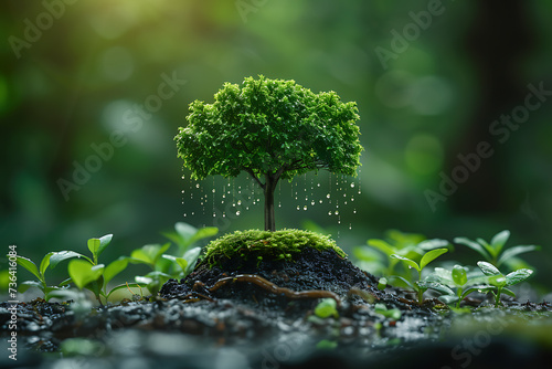 Abstract eco concept with lush green planet  symbolizing environmental conservation and sustainability