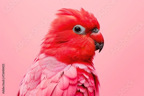 Vibrant pink parrot on a rosy background. close-up of a colorful bird. perfect for design and nature projects. eye-catching avatar or art piece. AI © Irina Ukrainets