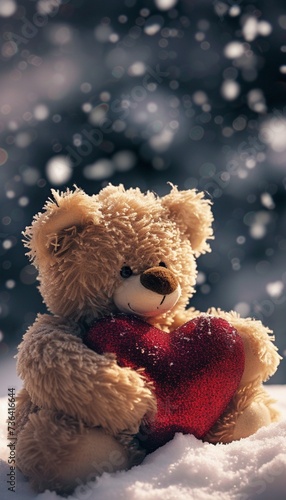 A teddy bear cuddling a heart, featuring plush fur and heartwarming details that add sweetness to the composition © Teddy Bear