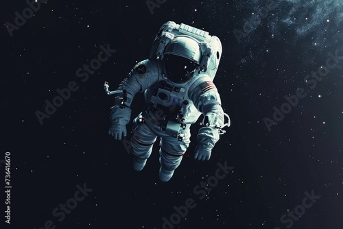 An astronaut floats weightlessly in the vastness of space  surrounded by a backdrop of twinkling stars  Astronaut in a glowing white spacesuit drifting in the black void of space  AI Generated