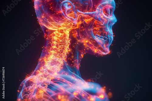 Hernia of the cervical spine, neck pain, spondylosis of the intervertebral disc, health problems concept