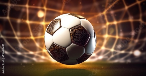 A soccer ball is seen soaring through the air towards a goal with great speed and precision  creating a dynamic and intense moment.