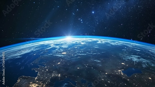 Stunning view of earth from space with sunrise, digital art. high-quality image for background use. AI