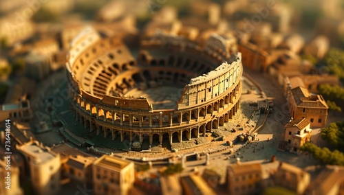 Miniature style photo of a historic colosseum, evoking ancient rome. perfect for educational and travel themes. AI