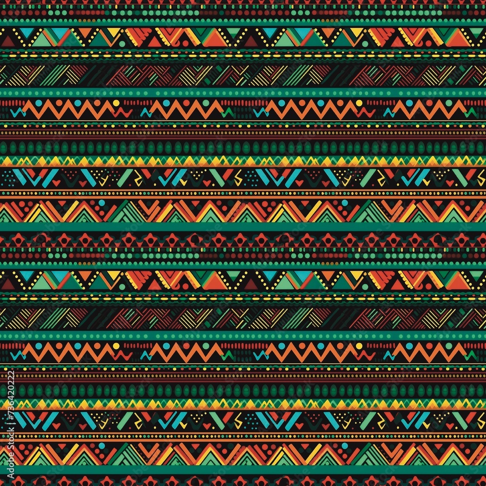 ancient Bohemian times African American style, popular among people, native, all colors, seamless fabric patterns, geometric patterns, textiles, tribal handicrafts Culture, tradition, heritage, art