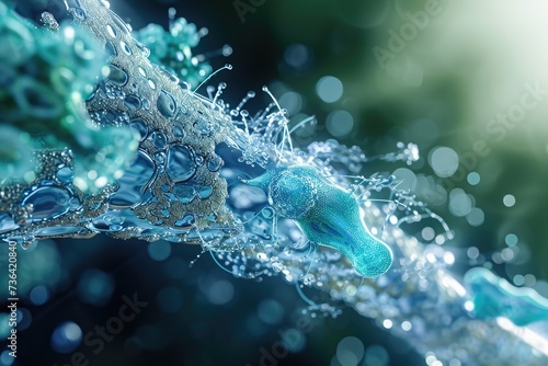 A detailed view of a lush plant with water droplets adorning its leaves, reflecting the sunlight, Bio-inspired nanotechnology in action, AI Generated