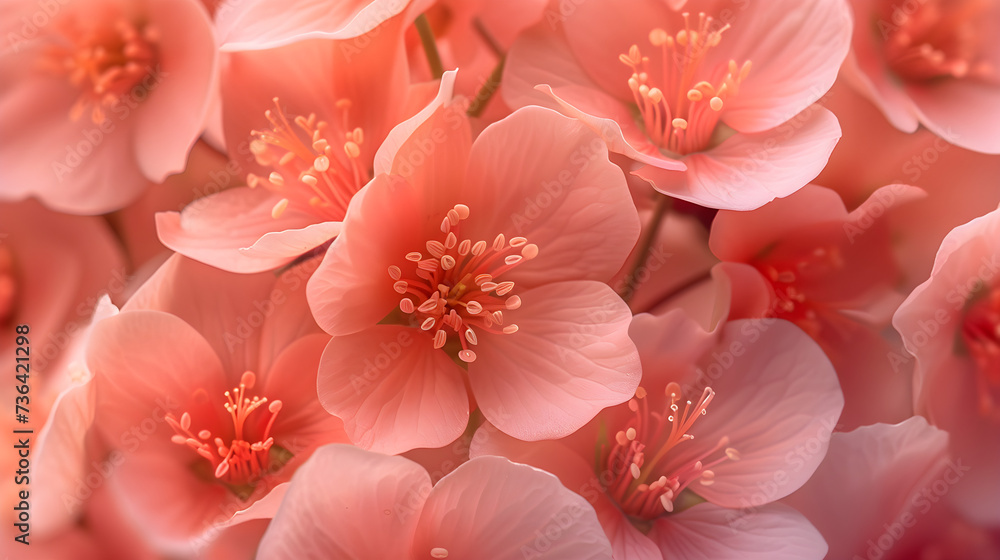 A close up of a bunch of pink flowers with peach fuzz, showcasing the color of the year 2024. Ideal for nature-themed designs and spring-related content.