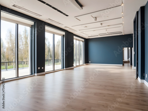 Image of a modern empty dance studio in the health club design