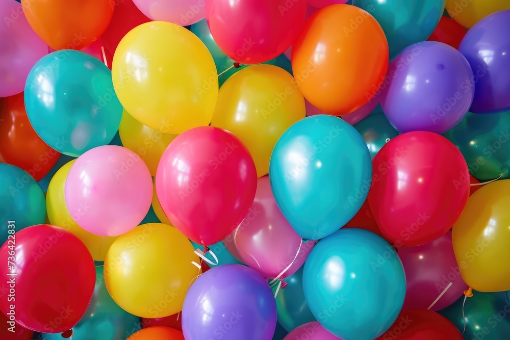 A collection of vibrant balloons in various colors soaring high in the sky during a lively celebration for a childs birthday, Birthday party balloons in a multitude of vibrant colors, AI Generated A collection of vibrant balloons in various colors soaring high in the sky during a lively celebration for a childs birthday, Birthday party balloons in a multitude of vibrant colors, AI Generated