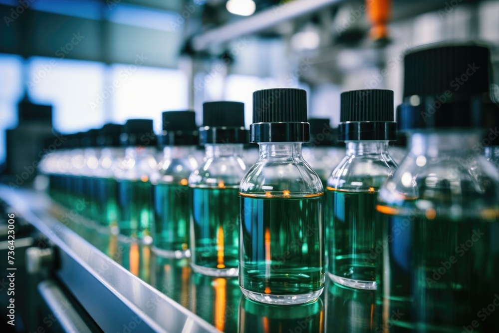 Medicine bottles on production line Medicine bottles on production line