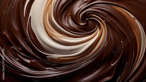 chocolate melted background. Captivating melted chocolate splash with luscious cream swirl