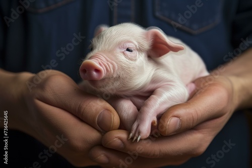 Tiny Pig newborn hands. Pet animal. Generate Ai