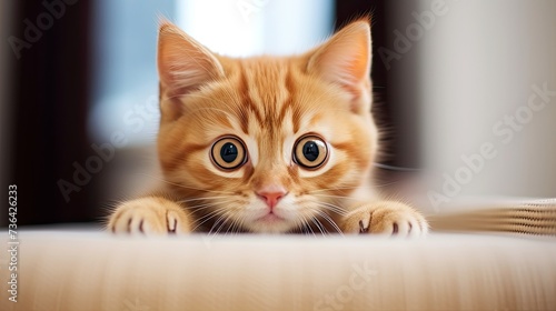 Close-up of an adorable ginger kitten with large eyes, playing  © Ilmi