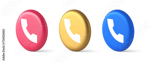 Helpline hotline call center phone handset button 3d realistic isometric circle icon
