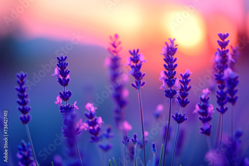 Sunset Serenity  Lavender Fields Embrace Evening Glow