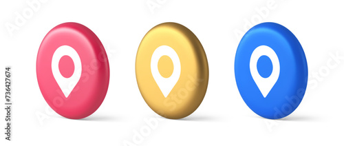 GPS map pin location service button application direction distance pointer 3d realistic icon