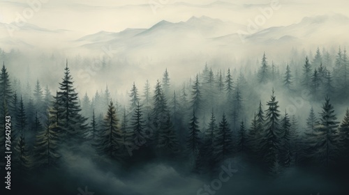 Misty pine forest background. Natural background. Camping. vacation  © Ilmi