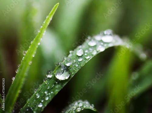 Dew drops on green leaves macro photography