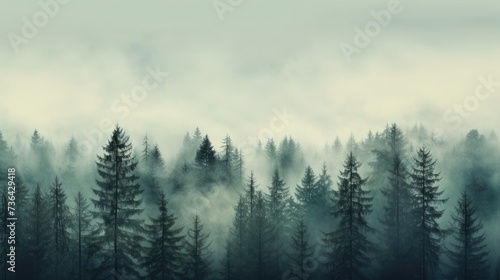 Misty pine forest background. Natural background. Camping. vacation © Ilmi