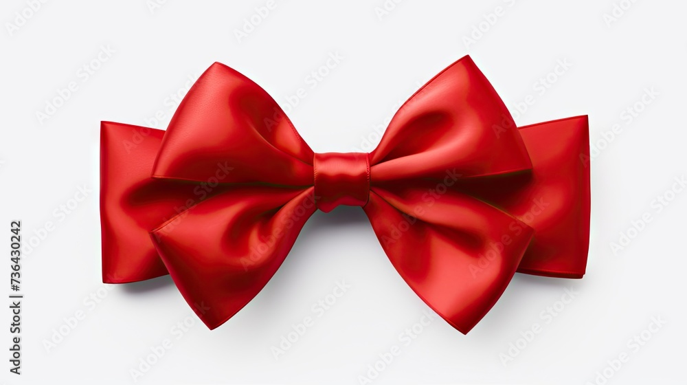 A vibrant red ribbon bow isolated on a white background, perfect for festive gift presentations A vibrant red ribbon bow isolated on a white background, perfect for festive gift presentations