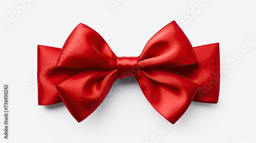 A vibrant red ribbon bow isolated on a white background, perfect for festive gift presentations